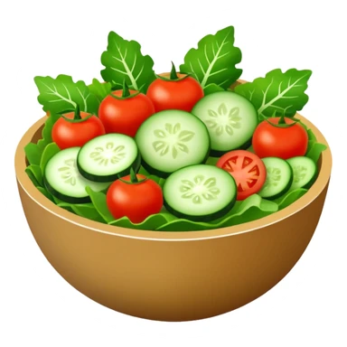 Salads avatar in clean emoji-style illustration. Fresh salad bowl with greens, tomatoes, cucumber, bright green tones, simple shapes, flat design, high contrast, light and healthy. sticker