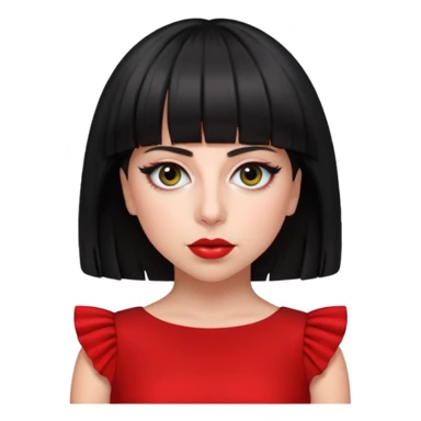 Create lady gaga with a red dress and black short hair with bangs sticker