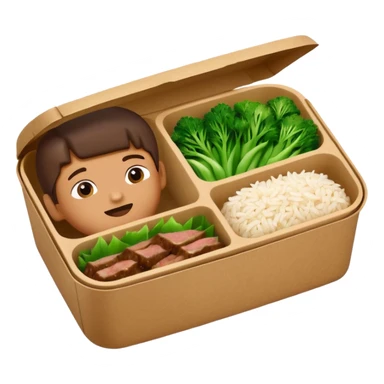 create an emoticon of a retangular lunch box made of kraft paper, with inside rice, beaf and green vegetables in a ordered way, like 3 strips. The lunch box should be the most similar to this real one..

https://i.postimg.cc/FKcHz1tk/Screenshot-2025-11-11-alle-16-06-29.png sticker