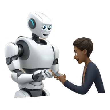 robot interacting with customer sticker