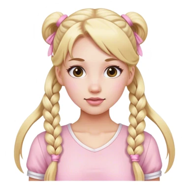 Beautiful woman with long blonde pigtails wearing light pink sticker