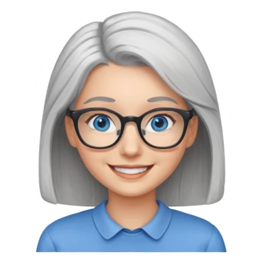Grey haired emoji with blue eyes and glasses female young sticker