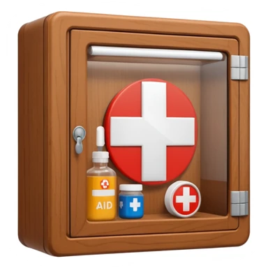 brown first aid cabinet front glass sticker