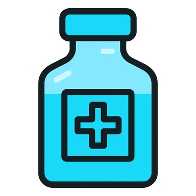 Discord role icon for 'pacientas' of a psychiatric clinic, small elixir or medicine bottle, minimalist and professional, main color #6fe8f3, glass look, suitable for Discord, no childish or cartoonish style sticker