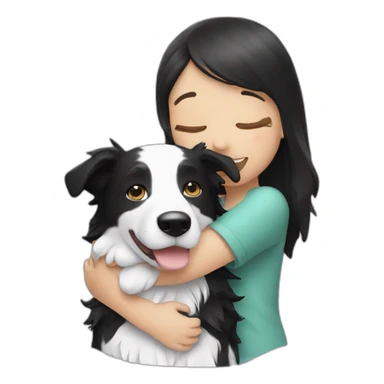 A girl hugging a adult black and white border collie sticker