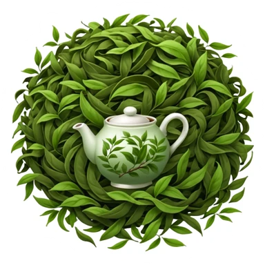 loose tea leaves, scattered pile, curled and twisted, dark brown to green, dry and crinkled, fine texture, clean style, optimized for emoji size sticker