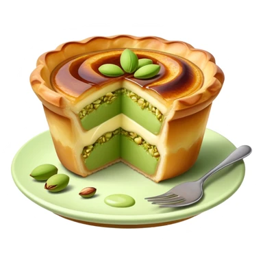 pistachio on a pastel de nata, cutted in half and green paste inside sticker