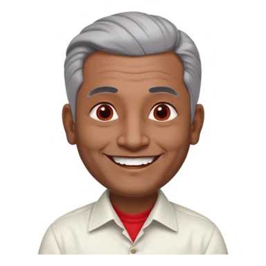50 yr old indian man, dark skin, grey hair, big smile, white teeth, chubby, no moustache, clean shaven, young style hair, hair brushed back, 5 oclock shadow, bindy, dress shirt, forehead dot, chubby, religious, red dot, fancy hair sticker