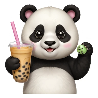 A panda drinking bubble tea, excited about the toppings, portrait, bust up sticker