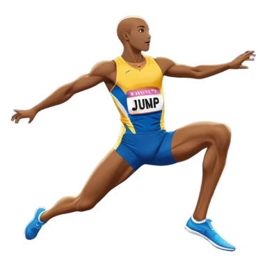 An icon featuring a combination of athletic disciplines: a sprinter dashing down the track, a high jumper clearing the bar, a javelin thrower in action, and a long jumper mid-air. The background shows a vibrant stadium with cheering crowds, bright lights, and a clear sky. sticker