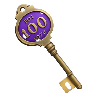 antique brass hotel key with large purple leather room number tag sticker