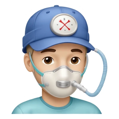 cpap face mask on guy wearing "backwards baseball" hat simple sticker