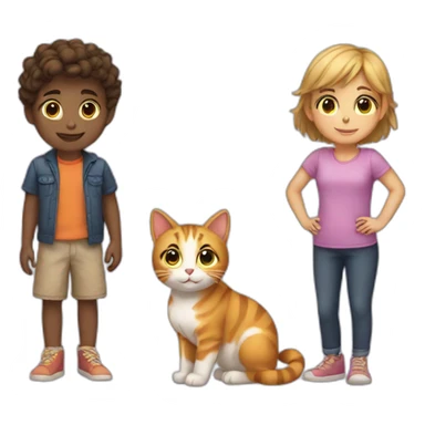 boy girl and cat sticker