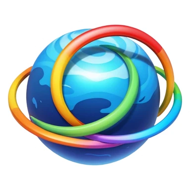 blue planet with vibrant rainbow colored rings circling around it sticker