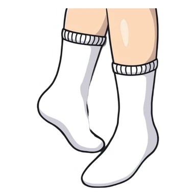 pair of feet wearing white cotton socks seen from below showing the textured soles sticker