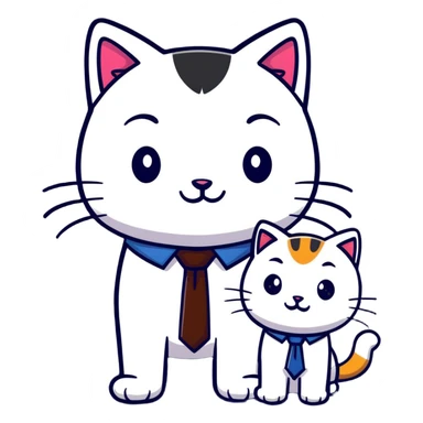 happy girl cat with eyelashes wearing a cute necktie, and happy boy cat wearing a professional necktie, standing together sticker