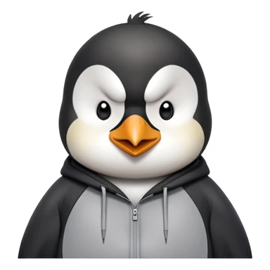 head and shoulders portrait of a friendly anthropomorphised penguin wearing a mafia-style tracksuit, soprano vibe, angry, intense brooding expression sticker