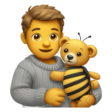 Teddy bear wearing grey sweater playing with a bee  sticker