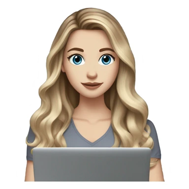 White girl blue eyes with long voluminous brown hair with blonde highlights balayage holding a laptop 
 sticker