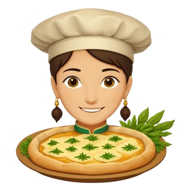 Georgian cuisine avatar in bright emoji-style illustration. Khachapuri and herbs, rich golden and green colors, simple shapes, flat design, strong character. sticker