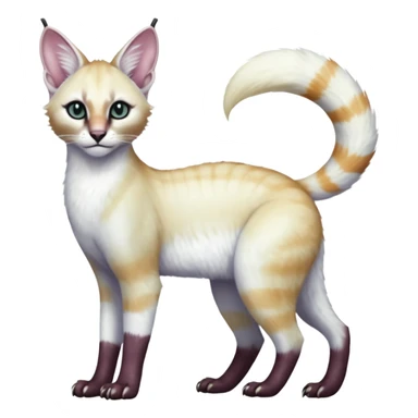 Colorful tropical pearly-albino-white iridescent glorious divine exotic cute cool beautiful shiny beautiful fantasy-caracal-civet-genet-sergal-vernid-Cacomistle-oncilla-animal-Fakémon-hybrid-fursona with tufted ears (full body) sticker