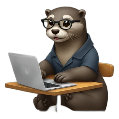 otter with glasses leaning against a pillow while working on a macbook sticker