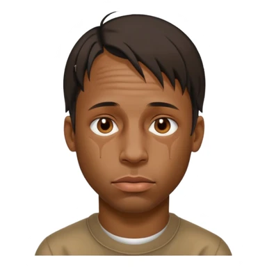 Create an iOS-style emoji of travis scott. Neutral facial expression, no emotion. Front-facing head only, clean Apple emoji aesthetic, smooth shading, simple shapes, no text, no accessories, plain background. sticker