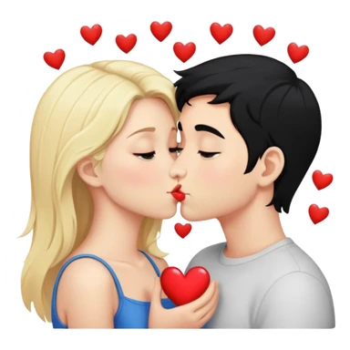 Couple of blonde girl and boy with black hair and fair skin is kissing with a lot of hearts around them sticker