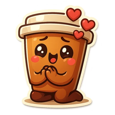 Tall coffee cup, bowing on knees, gushing with love, worship sticker