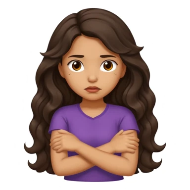 Hispanic girl with long dark wavy hair crossing her arms while pouting  sticker
