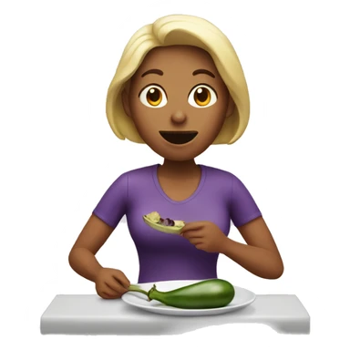Woman eating eggplant sticker