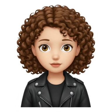 girl kid curly brown hair wear leather jacket sticker