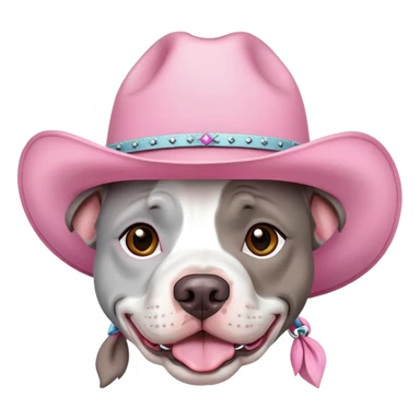 Gray and white pitbull with pink cow girl hat  sticker