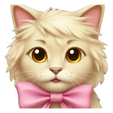 Cute fluffy blonde cat with brown eyes and pink bow sticker