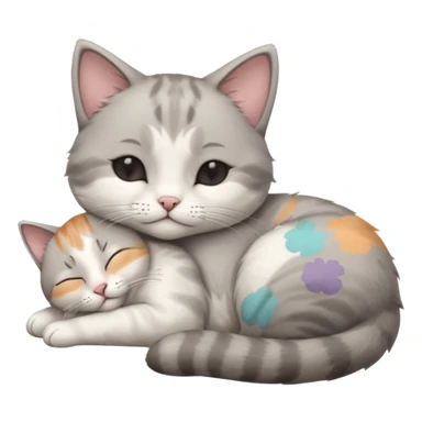 grey and white small cat with its eyes closed lying down leaning on his elbow with his paw curled under his head holding it up sticker