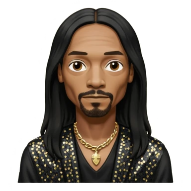 Snoop Dogg with long black hair, black sequin outfit sticker
