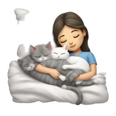 grey and white kitty sleeping with girl in bed sticker