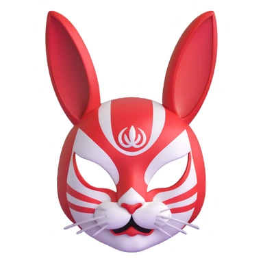 stylized usagi rabbit kabuki mask, red and white, angry expression, highly detailed sticker