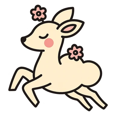 feminine adult vanilla cloud doe with rosy cheeks and cherry flowers, floating gracefully, minimalist style, brand identity, social media sticker