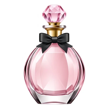 light pink crystal perfume bottle with black ribbon display sticker