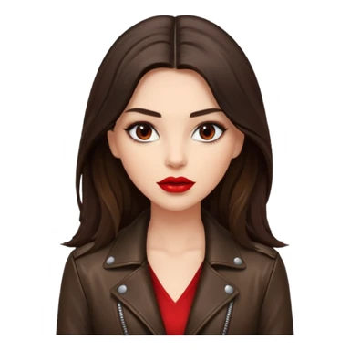 brunette with long hair in cuir jacket with red lips and very dark brown eyes sticker