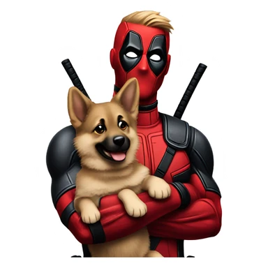 Deadpool holding German shepherd puppy sticker