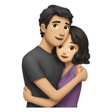A half pale Asian man with short dark hair and amber eyes embracing and loving a half Asian woman with long wavy dark hair and dark hazel eyes. They love each other a lot And have good fashion taste. sticker