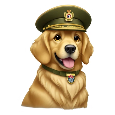 Golden retriever wearing  military uniform sticker