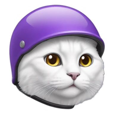 White cat with a purple helmet sticker