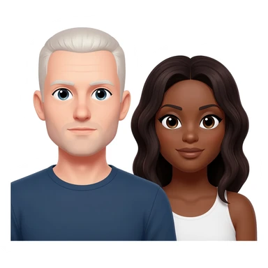 White guy short hair and black lady couple sticker