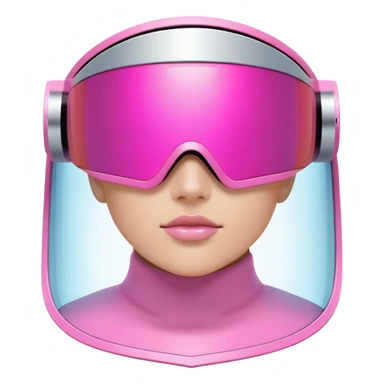 oversized frameless pink shield visor, futuristic Y2K style, wrap-around one-piece lens sticker