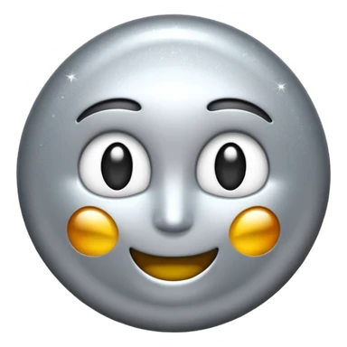 Silver chrome sparkle emoji, iOS emoji style, minimal shape, glossy metallic shine, clean background, smooth lighting sticker