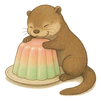 otter hugging pastel jelly cake in soft Ghibli style sticker
