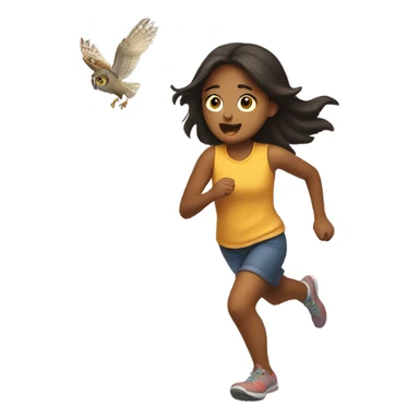 Girl running from owl sticker